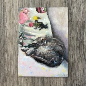 Oil painting-sleeping kitty